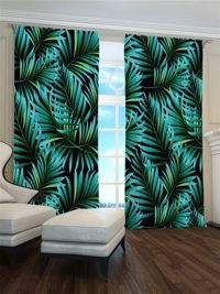 Zasłona gotowa Liście tropikalne ciemne