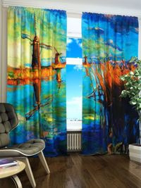 Zasłona Gotowa wiatraki nad rzeką