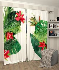 Zasłona gotowa Liście, zieleń i czerwień