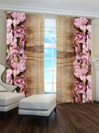 Zasłona gotowa Kwiaty na drewnie