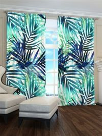 Zasłona gotowa Liście palmy w odcieniach butelkowych