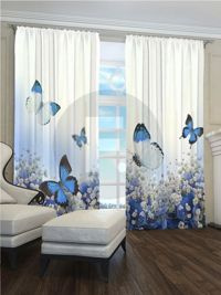 Zasłona Gotowa Niebieskie Motyle
