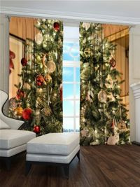 Zasłona Choinka z ozdobami na tasiemkach