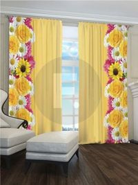 Zasłona Gotowa Żółte Kwiaty