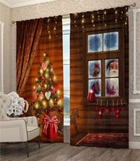 Zasłona Choinka i Mikołaj