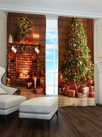 Zasłona gotowa Choinka, kominek i skarpety 2