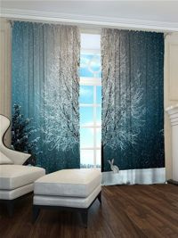 Zasłona Tańczące śnieżynki i zajączek na śniegu