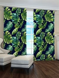 Zasłona gotowa Liście monstery na ciemnym tle