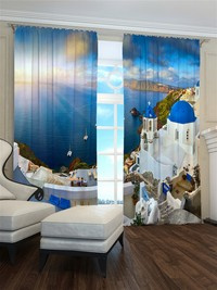 Zasłona gotowa Biel miasta i lazur wody