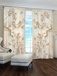 Zasłona gotowa Gałązki z kwiatami w beżu